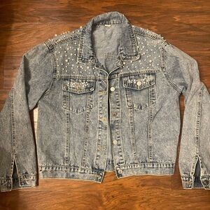 Pearl Studded Denim Jean Jacket